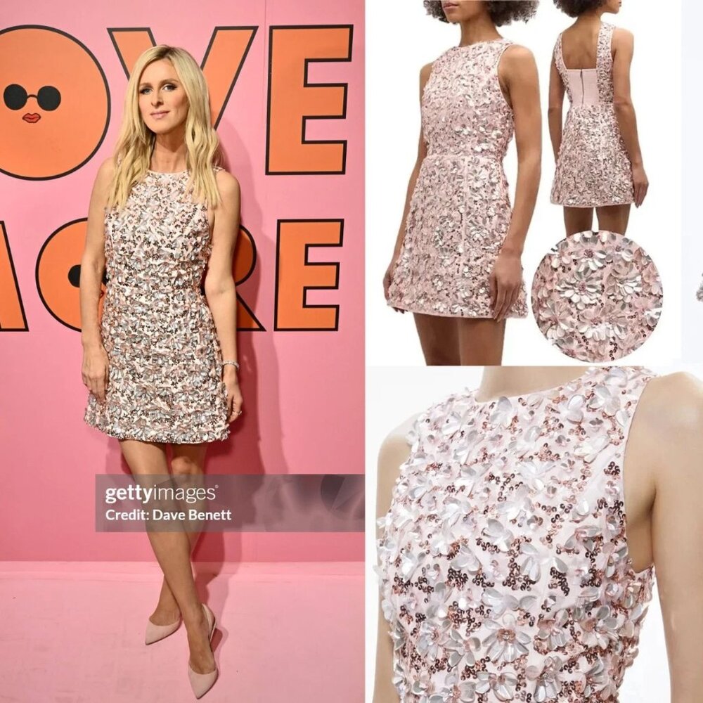 ALICE AND OLIVIA Lindsey ROSE GOLD 3D Embellished MINI DRESS 8 NWT